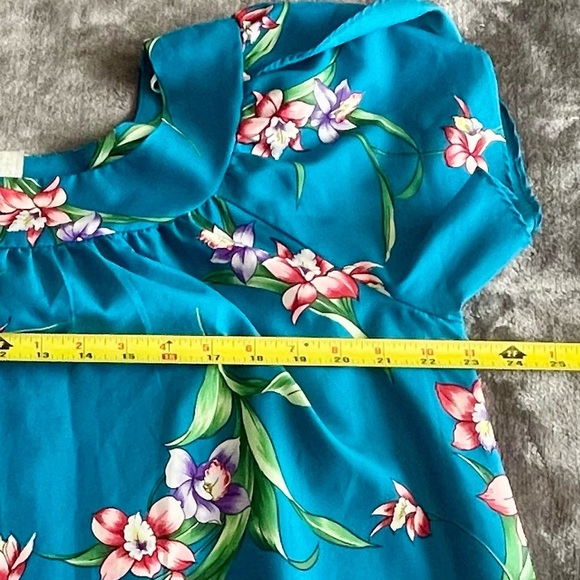 Vintage Hilo Hattie Muumuu Maxi Dress Hawaiian Round Neck Teal Pink Aloha XL EUC - Picture 8 of 10